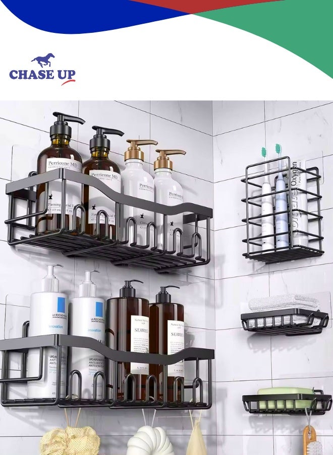 تشيس اب مجموعة من 5 قطع من حامل الدش، منظم لاصق للدش لتخزين الحمام والمطبخ، بدون حفر، سعة كبيرة، منظم حمام من الفولاذ المقاوم للصدأ... - Image 1