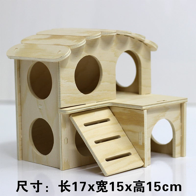 Hamster Toy Wooden Furniture Hamster Cage Supplies Wooden Running Wheel Villa Swing Wooden Nest Bite-Resistant Small House - Image 3