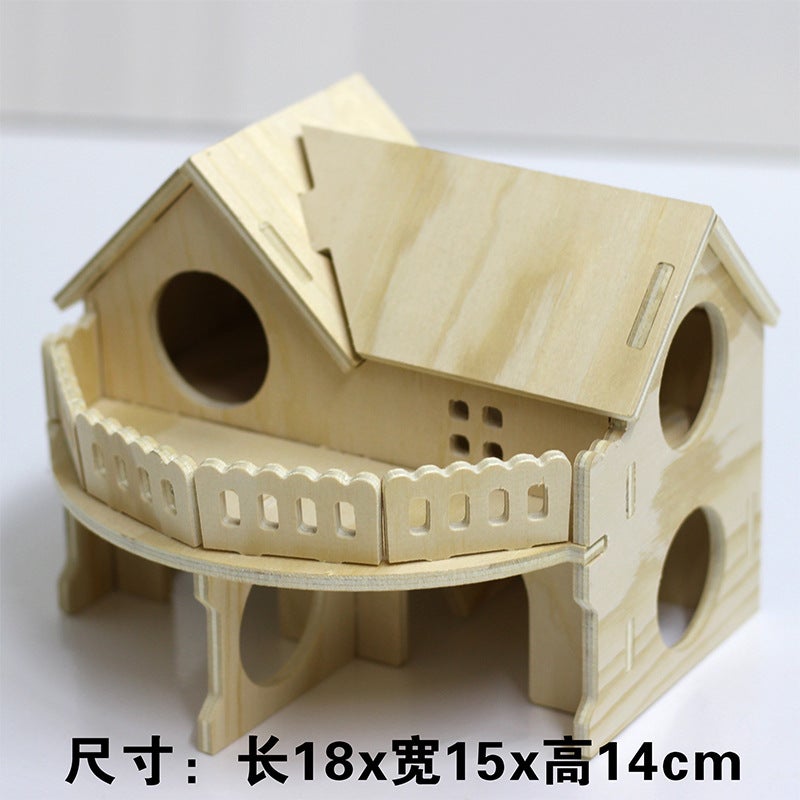 Hamster Toy Wooden Furniture Hamster Cage Supplies Wooden Running Wheel Villa Swing Wooden Nest Bite-Resistant Small House - Image 4