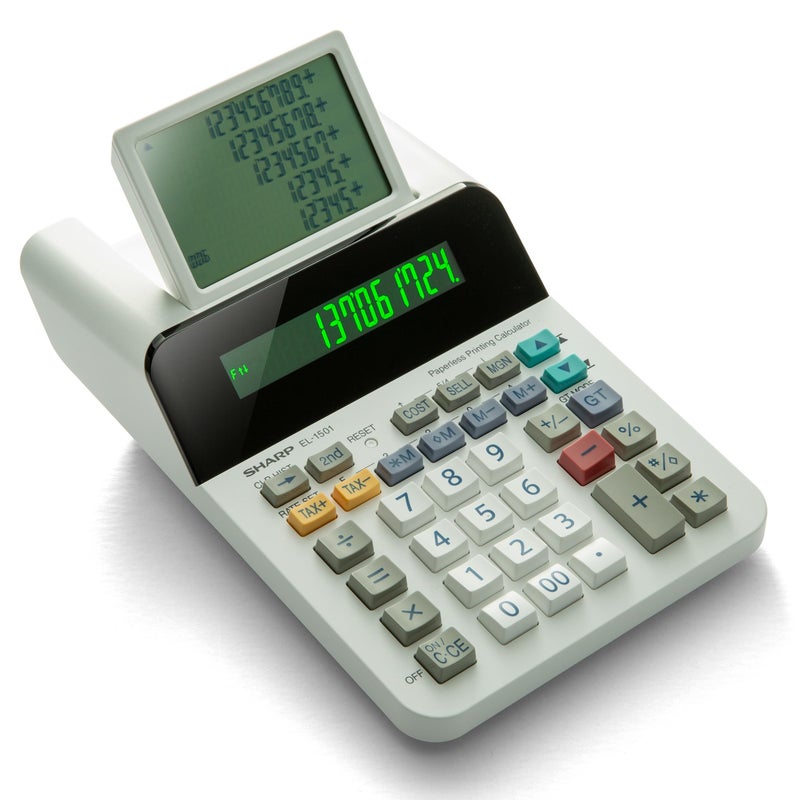 Sharp El1501 Compact Cordless Paperless Large 12Digit Display Desktop Printing Calculator That Utilizes Printing Calculator Logic - Image 2