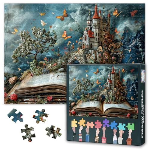 Rebotipy Jigsaw Puzzles for Adults Fantasy World Inside of The Book Puzzle Flowers Knowledge Butterfly Puzzles Castle Puzzles for Adults 1000 PiecesLandscape Challenge Impossible Games - Image 5