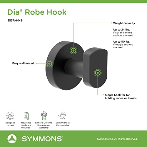 Symmons 353RH-MB Dia Wall-Mounted Robe Hook in Matte Black - Image 4