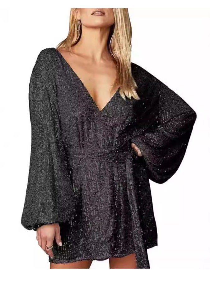 NIBEMINENT Women Cardigan Dress Lantern Long Sleeved Draped Skirt - Image 1