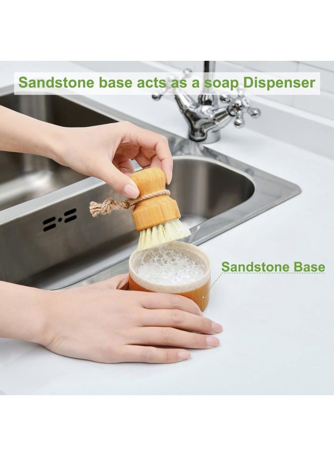 SUBEKYU Bubble Up Bamboo Dish Brush Set with Soap Holder, Wooden Dish Scrubber with Soap Dispenser, Natural Kitchen Scrub Brush, Washing Pot/Pans/Cast Iron, 2 Pack, Sisal Bristles  - Image 4