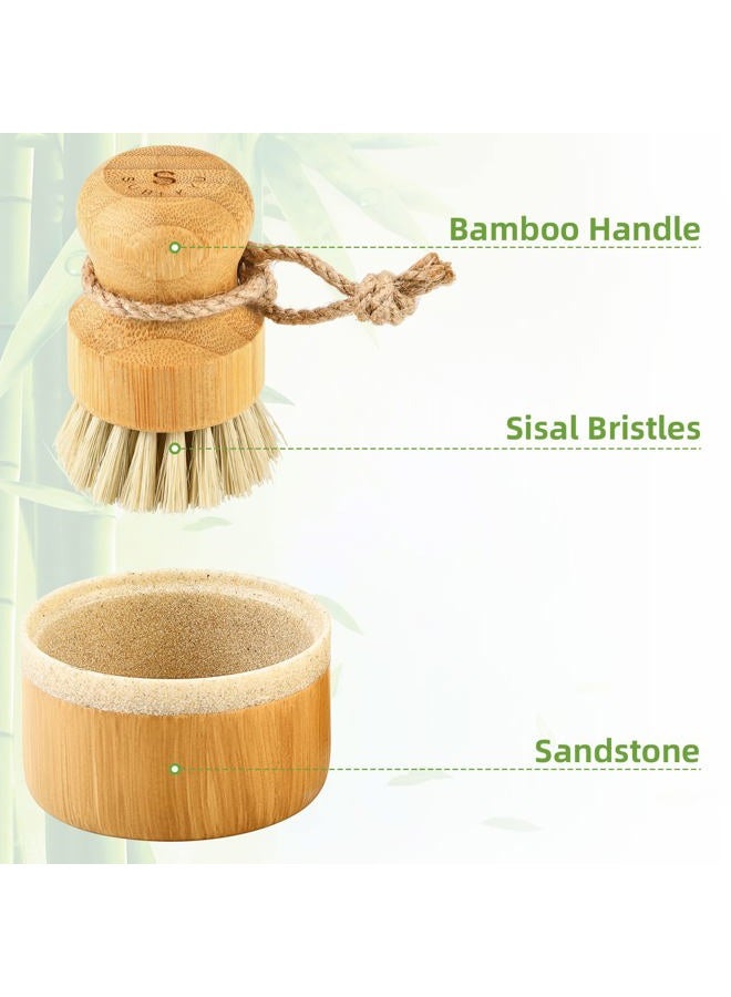SUBEKYU Bubble Up Bamboo Dish Brush Set with Soap Holder, Wooden Dish Scrubber with Soap Dispenser, Natural Kitchen Scrub Brush, Washing Pot/Pans/Cast Iron, 2 Pack, Sisal Bristles  - Image 5