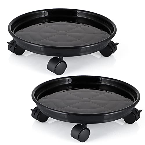 Skelang 13 Plant Caddy Movable Plant Stand Pot Saucer Plant Pallet Tray Trolley with Casters Plant Dolly for Garden Planter Deck Potted Plant Each Load Capacity 125 Lbs Pack of 2 Black