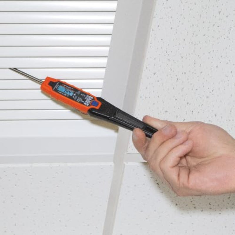 ميزان حرارة الجيب الرقمي للقراءة الفورية HVAC للاستخدام الاحترافي، هيكل من الفولاذ المقاوم للصدأ، أسود مع إضاءة خلفية زرقاء، نطاق قياس واسع بالفهرنهايت والدرجة المئوية - Image 5