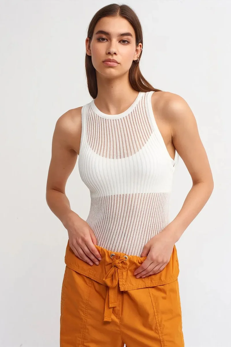 DILVIN Ribbed Sleeveless Knit Blouse