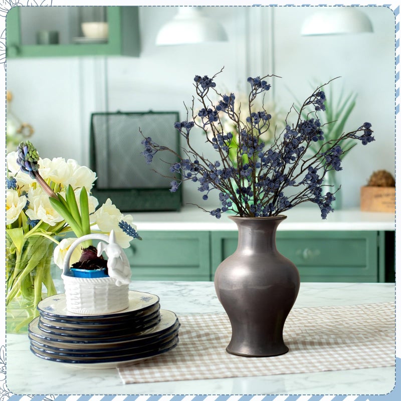 Giegxin 32 Inch Artificial Spring Blueberry Stems Faux Blueberry Picks 3 Pcs Fake Village Blue Berry Branch Floral Arrangement Decor Long Blue Berry Stem for Spring Summer Vase DIY Craft - Image 4