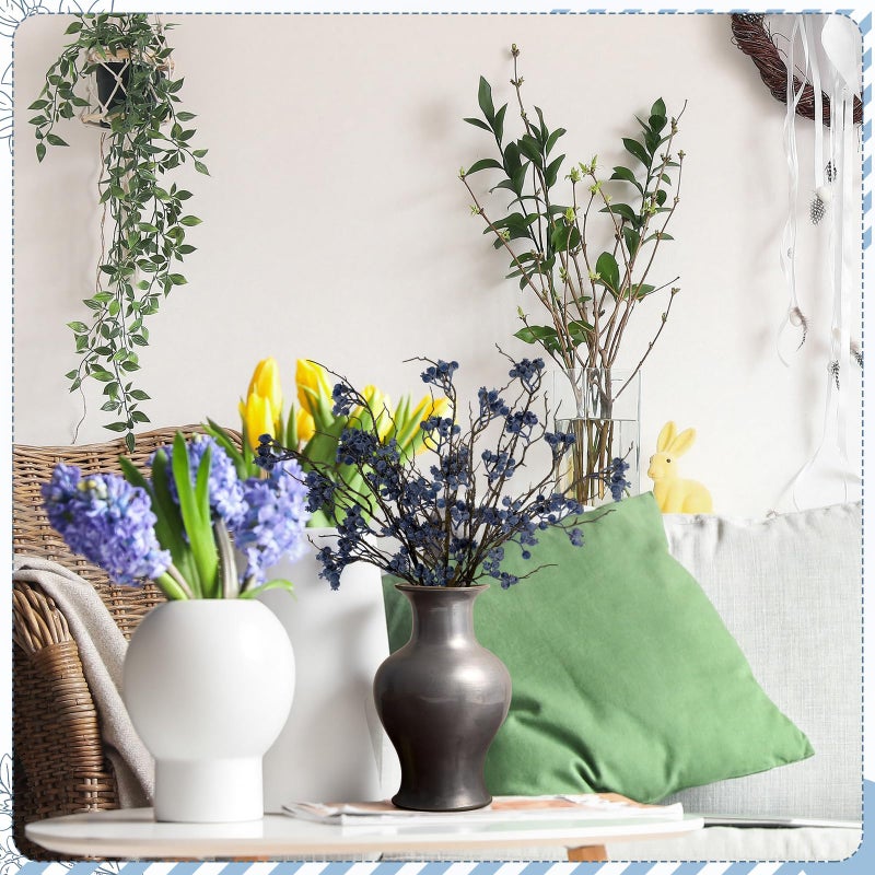 Giegxin 32 Inch Artificial Spring Blueberry Stems Faux Blueberry Picks 3 Pcs Fake Village Blue Berry Branch Floral Arrangement Decor Long Blue Berry Stem for Spring Summer Vase DIY Craft - Image 5