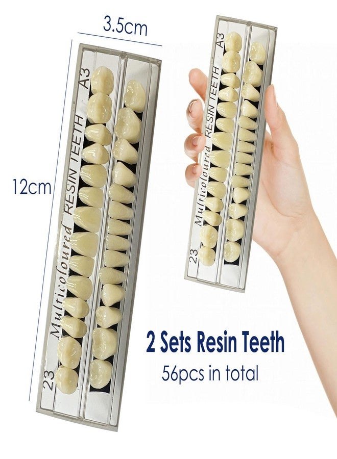 HRASY 56 Pcs False Teeth Fake Teeth 2 Sets Synthetic Resin Dental Tooth, Upper Lower Denture Tooth, Party Horror Prop Makeup DIY Replacement, 23 A3 - Image 2