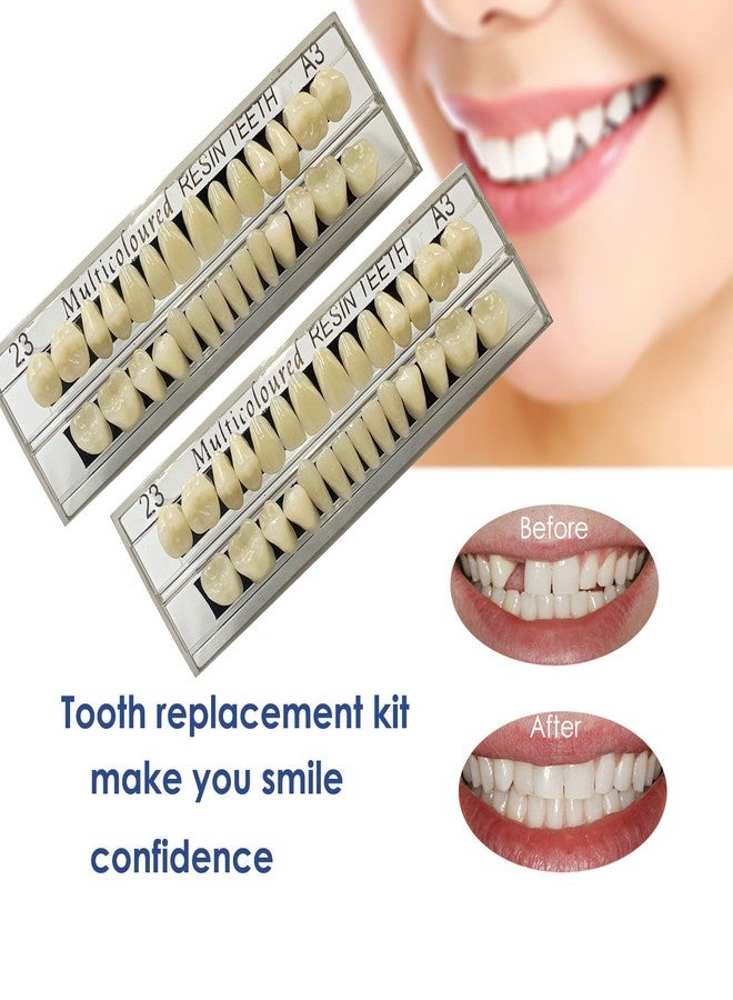 HRASY 56 Pcs False Teeth Fake Teeth 2 Sets Synthetic Resin Dental Tooth, Upper Lower Denture Tooth, Party Horror Prop Makeup DIY Replacement, 23 A3 - Image 4