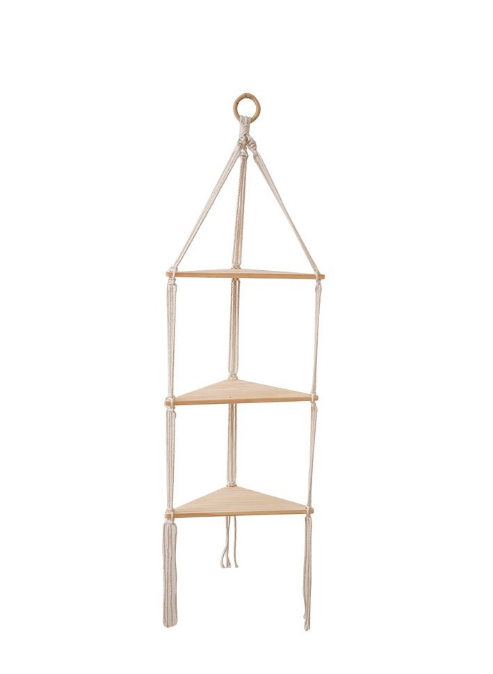 MIXDE 3 Tier Modern Boho Style Wooden Floating Wall Decor Hanging Triangle Shelves  - Image 1