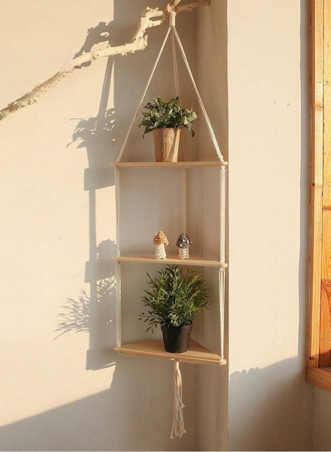 MIXDE 3 Tier Modern Boho Style Wooden Floating Wall Decor Hanging Triangle Shelves  - Image 2