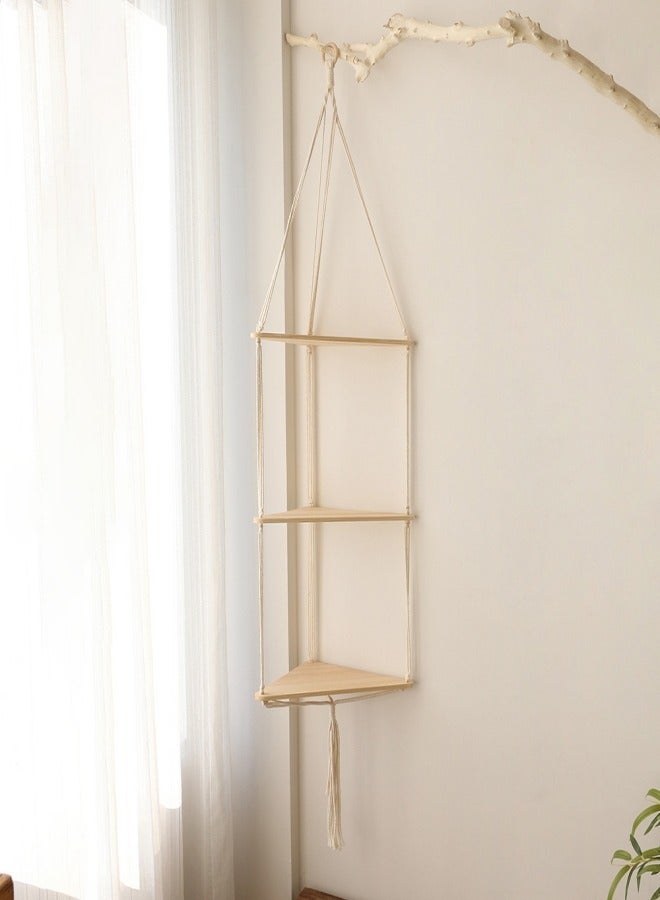 MIXDE 3 Tier Modern Boho Style Wooden Floating Wall Decor Hanging Triangle Shelves  - Image 3