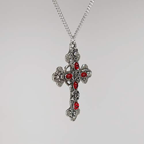 Real Metal Gothic Filigree Cross with Red Stones Medieval Renaissance Pewter Pendant Necklace - Image 4