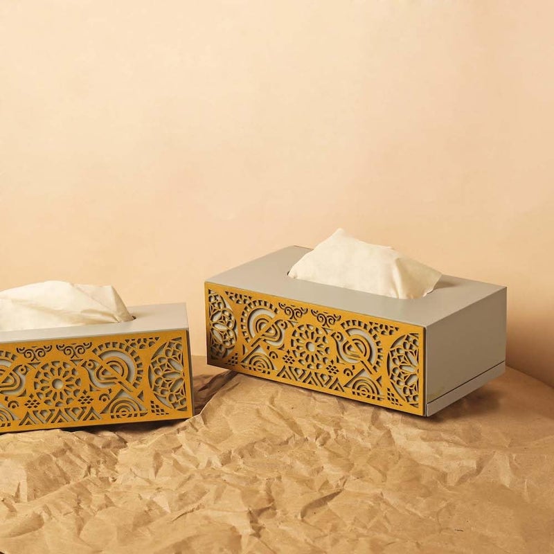 Bambaise Stylish Wooden Cutwork Tissue Box Holder | Tissue Paper Napkin Holder Box Case | Grey Gold.… (Grey Gold) - Image 1