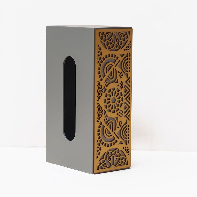 Bambaise Stylish Wooden Cutwork Tissue Box Holder | Tissue Paper Napkin Holder Box Case | Grey Gold.… (Grey Gold) - Image 4
