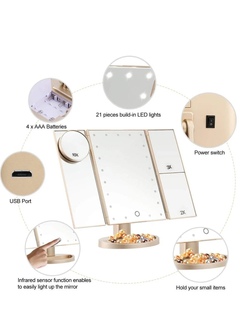 Lifenpure Lifenpure™ Trifold Magnified Makeup Mirror Touch Screen With Led Lights Rose Gold Color  - Image 2