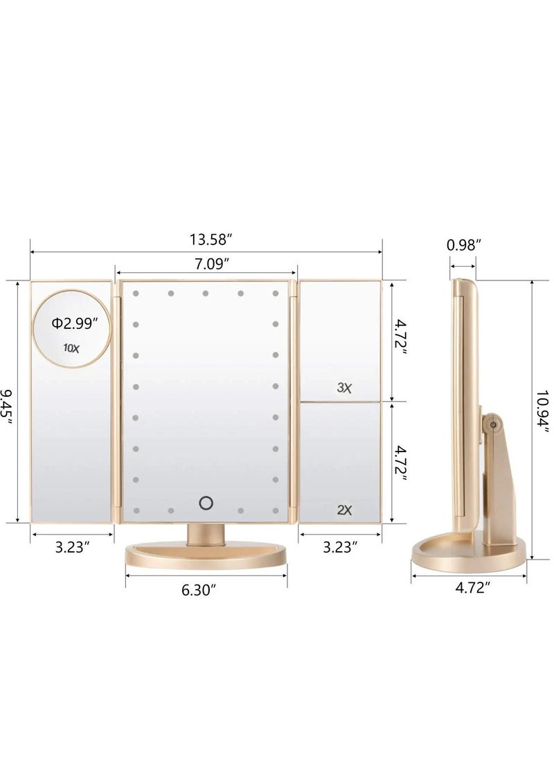 Lifenpure Lifenpure™ Trifold Magnified Makeup Mirror Touch Screen With Led Lights Rose Gold Color  - Image 3