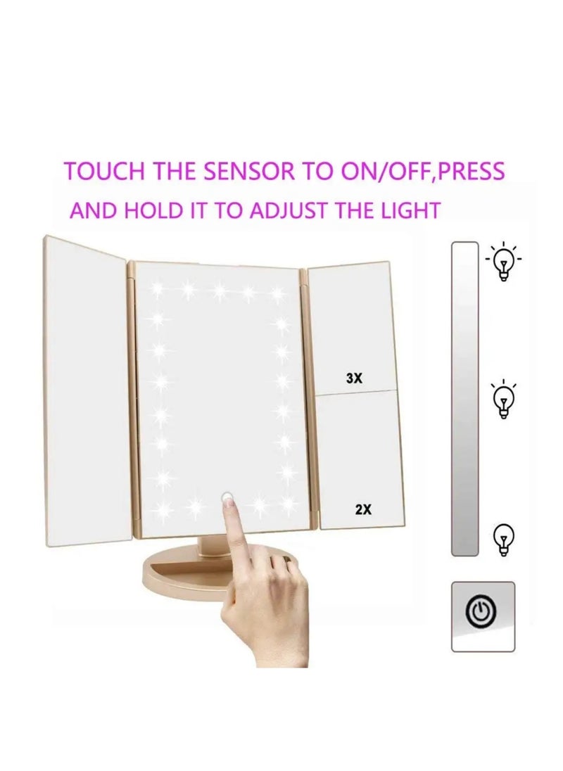 Lifenpure Lifenpure™ Trifold Magnified Makeup Mirror Touch Screen With Led Lights Rose Gold Color  - Image 5