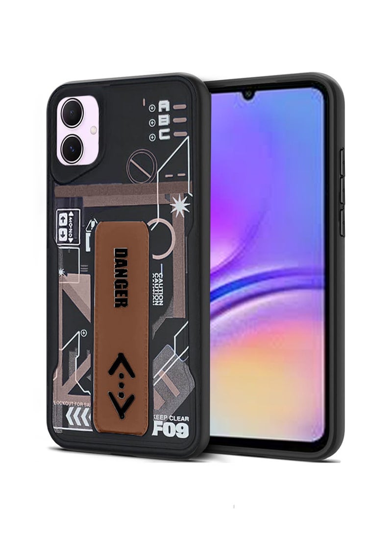 Techie غطاء خلفي سيليكوني للأزياء الجمالية مع مقبض يد مغناطيسي وحامل لهاتف سامسونج جالاكسي A05 - أسود/بني - Image 1