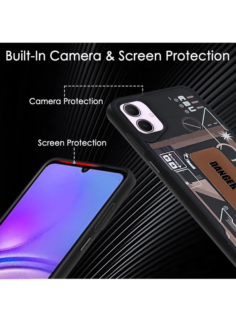 Techie غطاء خلفي سيليكوني للأزياء الجمالية مع مقبض يد مغناطيسي وحامل لهاتف سامسونج جالاكسي A05 - أسود/بني - Image 5