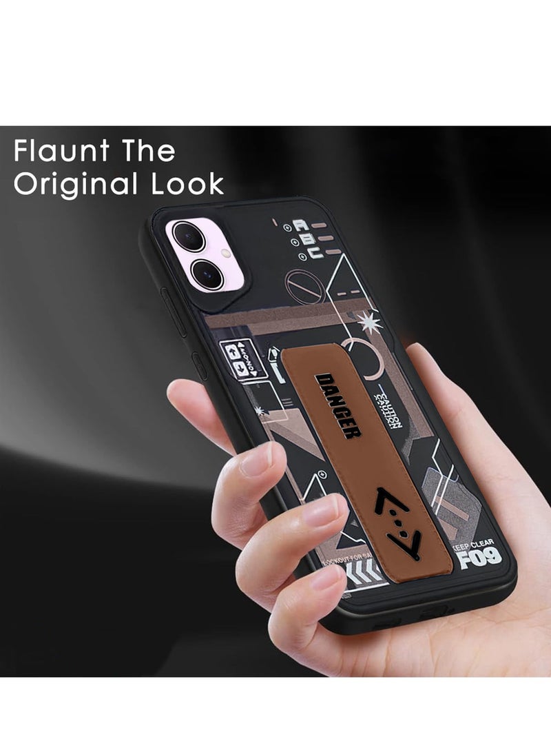 Techie غطاء خلفي سيليكوني للأزياء الجمالية مع مقبض يد مغناطيسي وحامل لهاتف سامسونج جالاكسي A05 - أسود/بني - Image 3