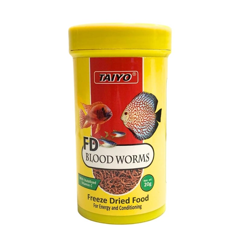 TAIYO Freeze Dried Bloodworms, High Protein Natural Fish Food, No Artificial Colors Added, Suitable for Betta, Guppies, Tetras, Cichlids, Marine and All Aquarium Fishes (20g) - Image 1