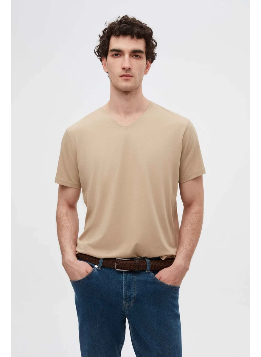 D'S DAMAT Beige V-Neck Cotton T-Shirt