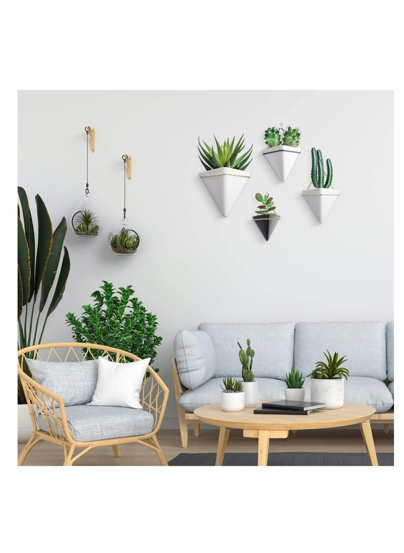 KASTWAVE Small Ceramic Wall Planter, 2 Pack Black Mini Flower Pots Vase, Hanging Planter Home Wall Decor for Succulent, Faux Plants, Cactus, Air Plant  - Image 5