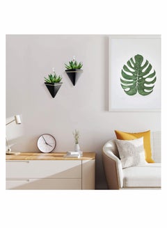 KASTWAVE Small Ceramic Wall Planter, 2 Pack Black Mini Flower Pots Vase, Hanging Planter Home Wall Decor for Succulent, Faux Plants, Cactus, Air Plant  - Image 2