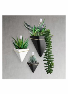 KASTWAVE Small Ceramic Wall Planter, 2 Pack Black Mini Flower Pots Vase, Hanging Planter Home Wall Decor for Succulent, Faux Plants, Cactus, Air Plant  - Image 4