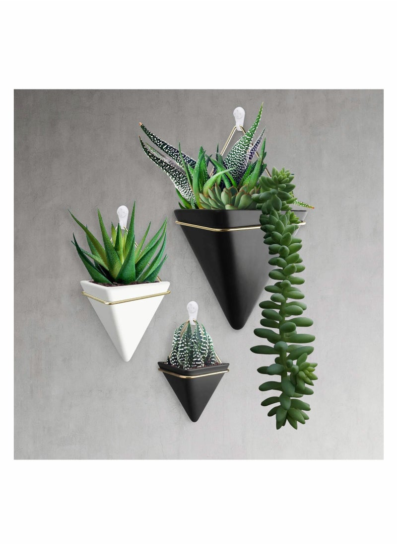 KASTWAVE Small Ceramic Wall Planter, 2 Pack Black Mini Flower Pots Vase, Hanging Planter Home Wall Decor for Succulent, Faux Plants, Cactus, Air Plant  - Image 4
