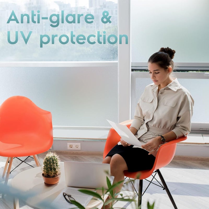 Frosted Window Privacy Film - Non Adhesive Static Cling Glass Stickers Sun UV Blocking Heat Control Door Covering Decals for Home Office, 17.3 x 98.4 Inch - Image 3