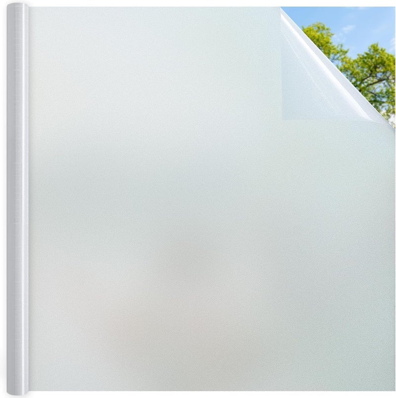 Frosted Window Privacy Film - Non Adhesive Static Cling Glass Stickers Sun UV Blocking Heat Control Door Covering Decals for Home Office, 17.3 x 98.4 Inch - Image 1