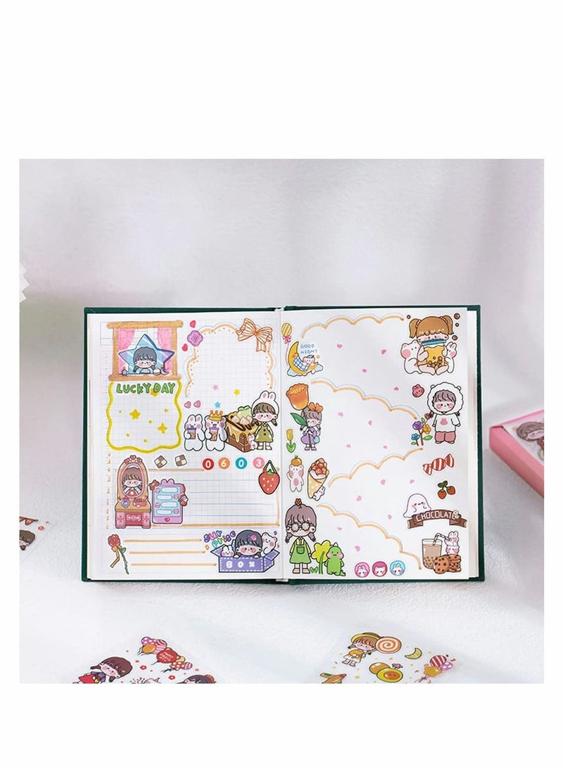 Excefore Stickers Set, 100 Pcs Cute Cartoon Girl Animal Stickers, Kawaii Transparent PET Planner Sticker Sheets for Scrapbooking Bullet Journaling, Diary, DIY Arts Crafts, Album, Calendars Notebook Decorative  - Image 5