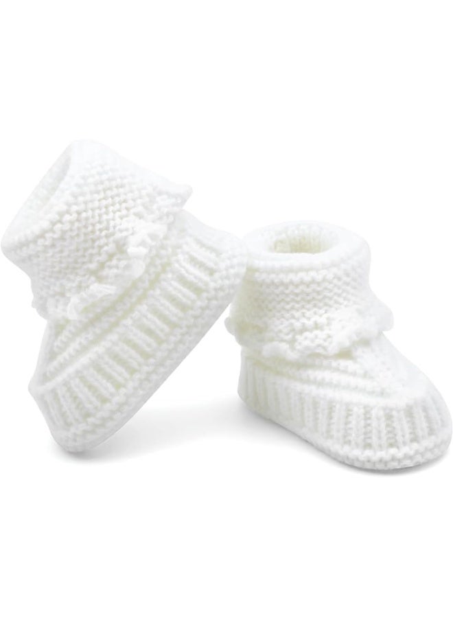 Handmade Cotton Crochet Baby Booties for Newborns, Off White - Image 1