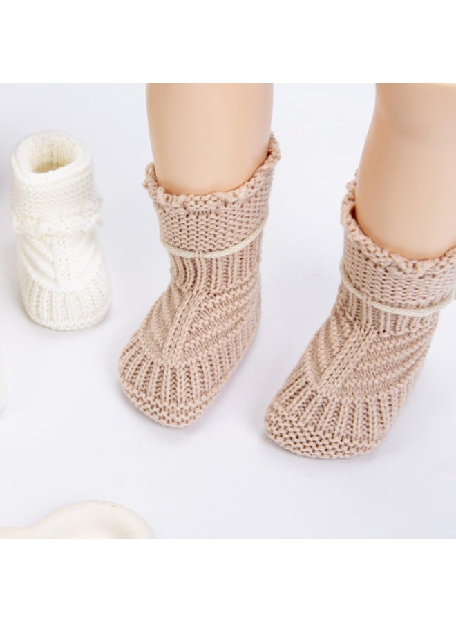 Handmade Cotton Crochet Baby Booties for Newborns, Off White - Image 2