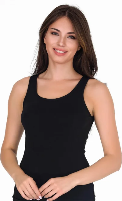 Sensu Women's Cotton Lycra Thick Strap Undershirt Black - ATL2001