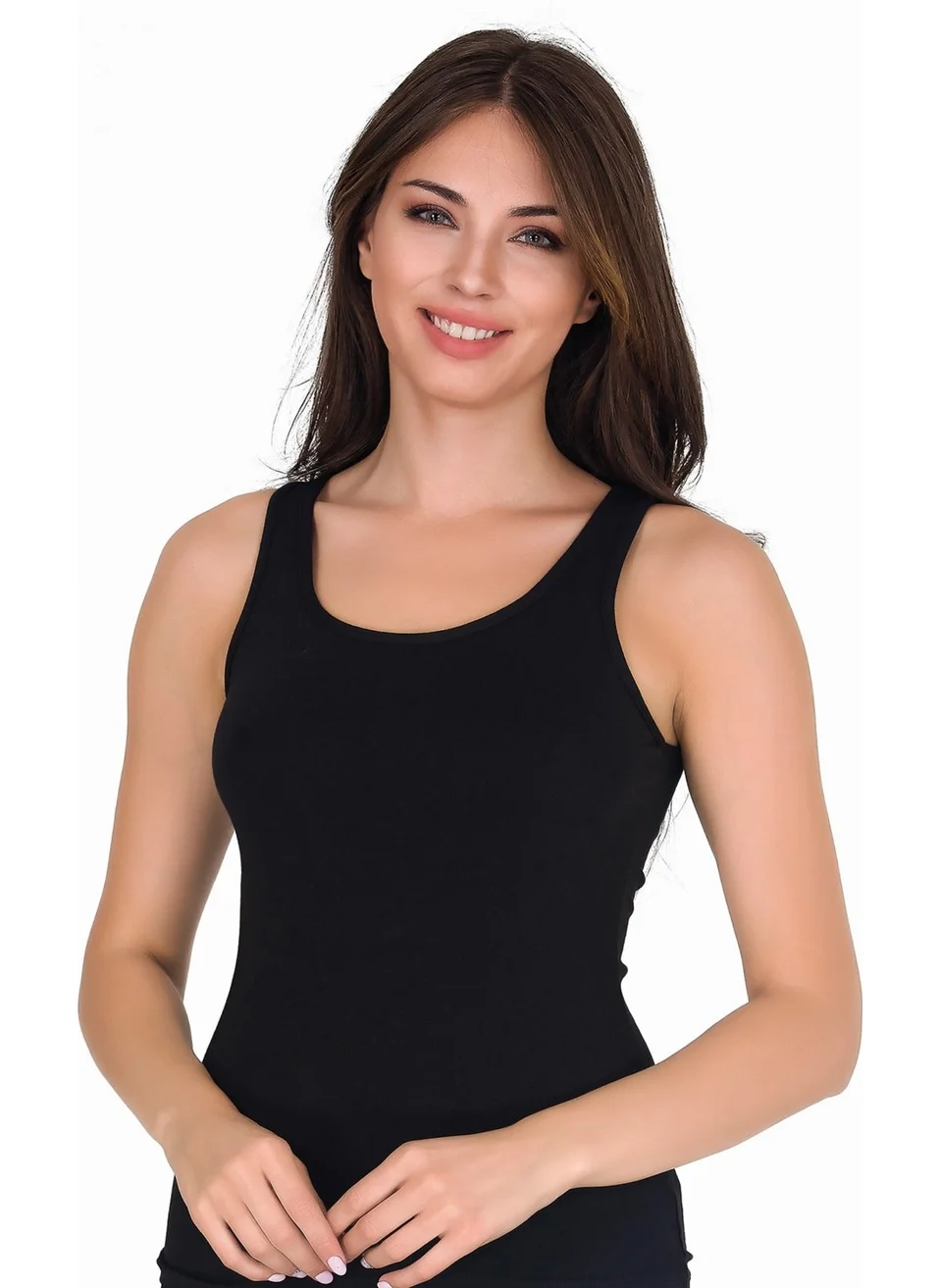 Sensu Women's Cotton Lycra Thick Strap Undershirt Black - ATL2001