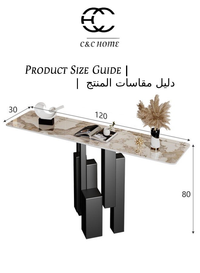 C&C Home Elegant Iron Console Table With Marble Tabletop and Solid Metal Legs for Entryway or Living Room and Office 120 × 30 × 80 cm - Image 5