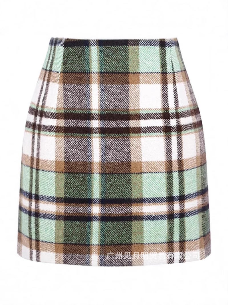 Independent Station Women'S High Waist Paid Skirt Tight Pencil Wool Mini Skirt - Image 4