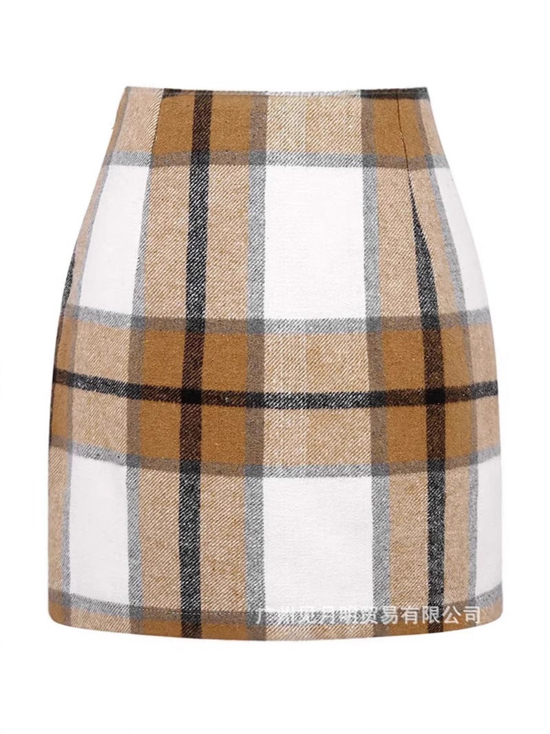 Independent Station Women'S High Waist Paid Skirt Tight Pencil Wool Mini Skirt - Image 3