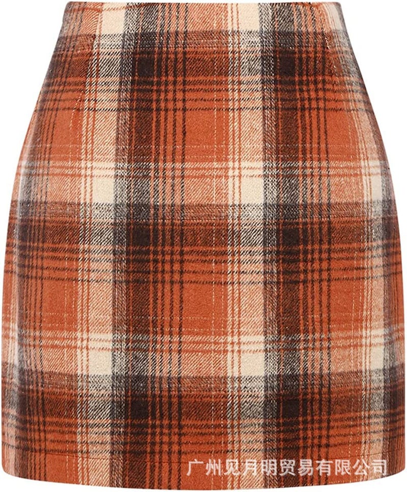 Independent Station Women'S High Waist Paid Skirt Tight Pencil Wool Mini Skirt - Image 1