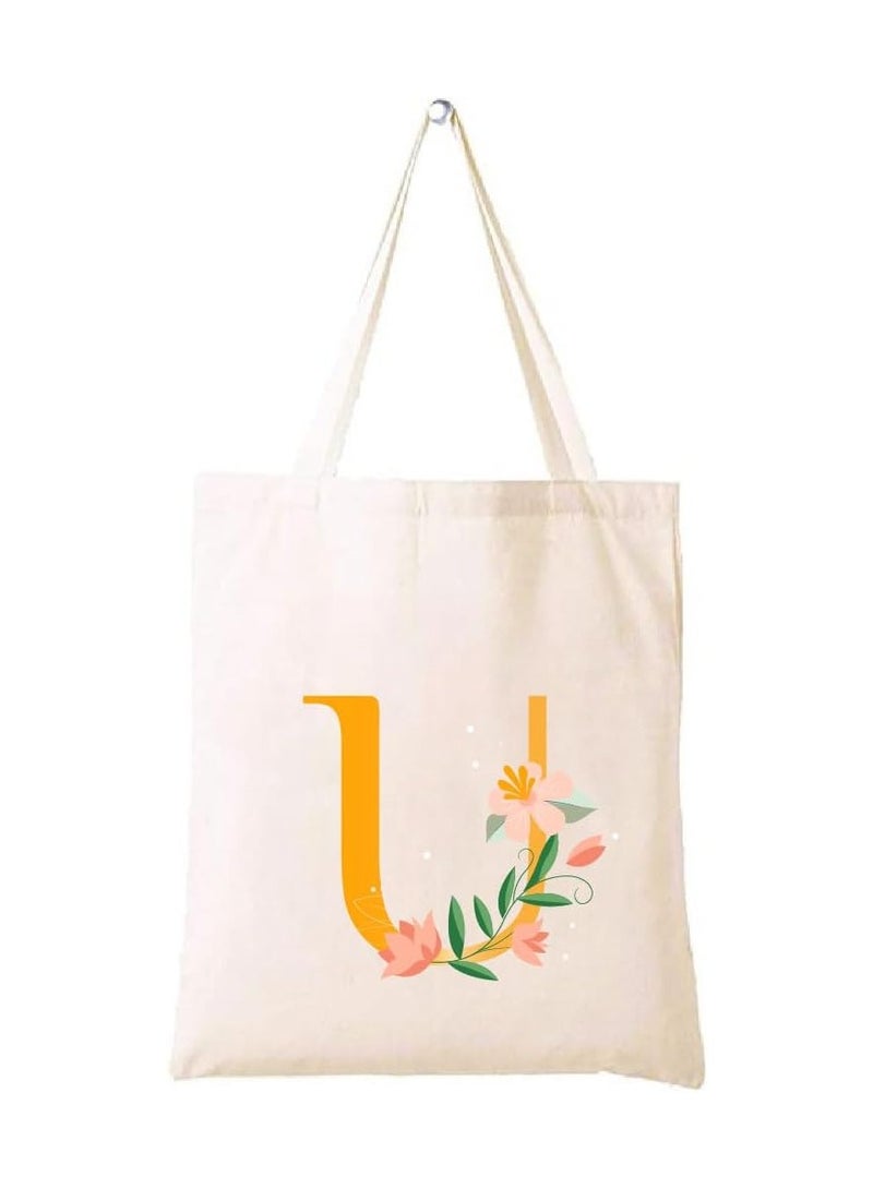 PRINTSHOP4ME Initial Letters Printed Canvas Cotton Tote Bag For Women-Party Gift Idea And Cotton Gift Bag,Reusable Bag - Image 1