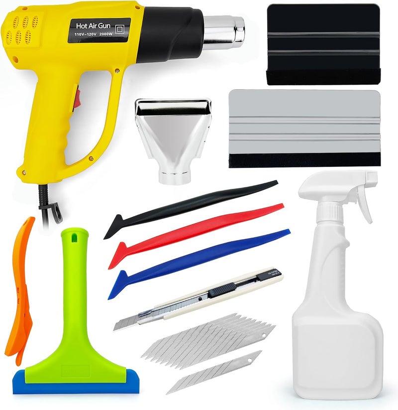 CARTINTS Vehicle Wrap Kit Heat Gun for Vinyl Wrap Window Film Decal, Car Paint Protection Film Kit Tinting Tools With Silicone Squeegee, 9mm Knife Blades, Felt Squeegee, 500ml Empty Spray Bottle,Micro Squeegee - Image 1