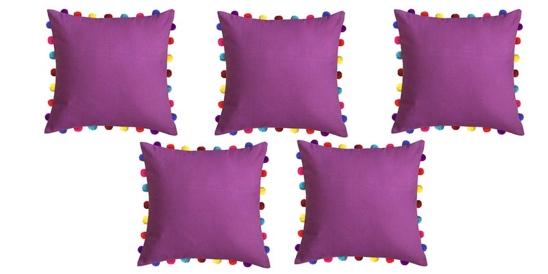 Lushomes Cushion Cover 20x20, Boho Cushion Covers, Sofa Pillow Cover, Cushion Covers with Tassels, Cushion Cover with pom pom (20x20 Inches, Set of 5, Lilac) - Image 1