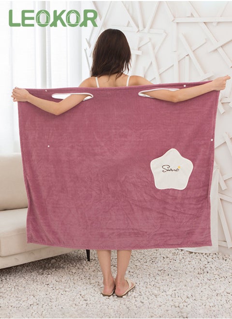 Off Shoulder Wearable Bath Towel Wrap Women Oversized Water Absorbent Beach Spa Gym Bathrobes Slip Dress Bathroom Towel Bathing Shower Cover Up Tube Dress 135*100CM