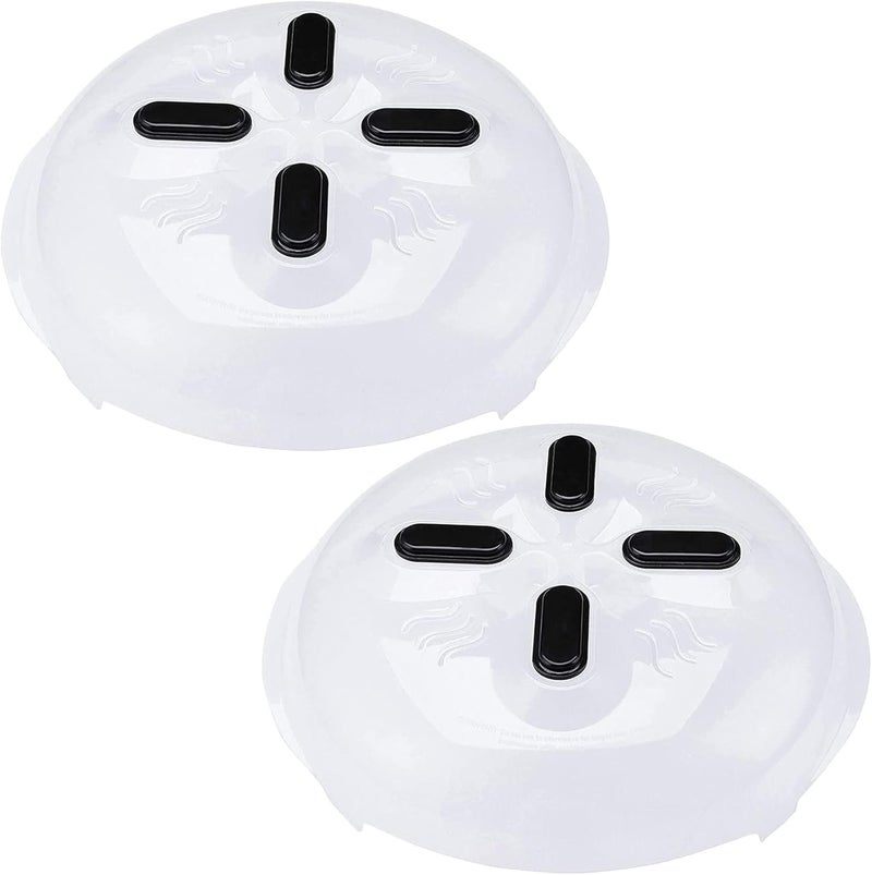 HOVER COVER 2 Pack Magnetic Splatter Cover, 12-Inch Clear BPA-Free Food Lid, Vented Plate Guard with Steam Vents, Anti-Splash Microwave Lid, Dishwasher Safe, Space-Saving Magnetic Storage - Black - Image 1